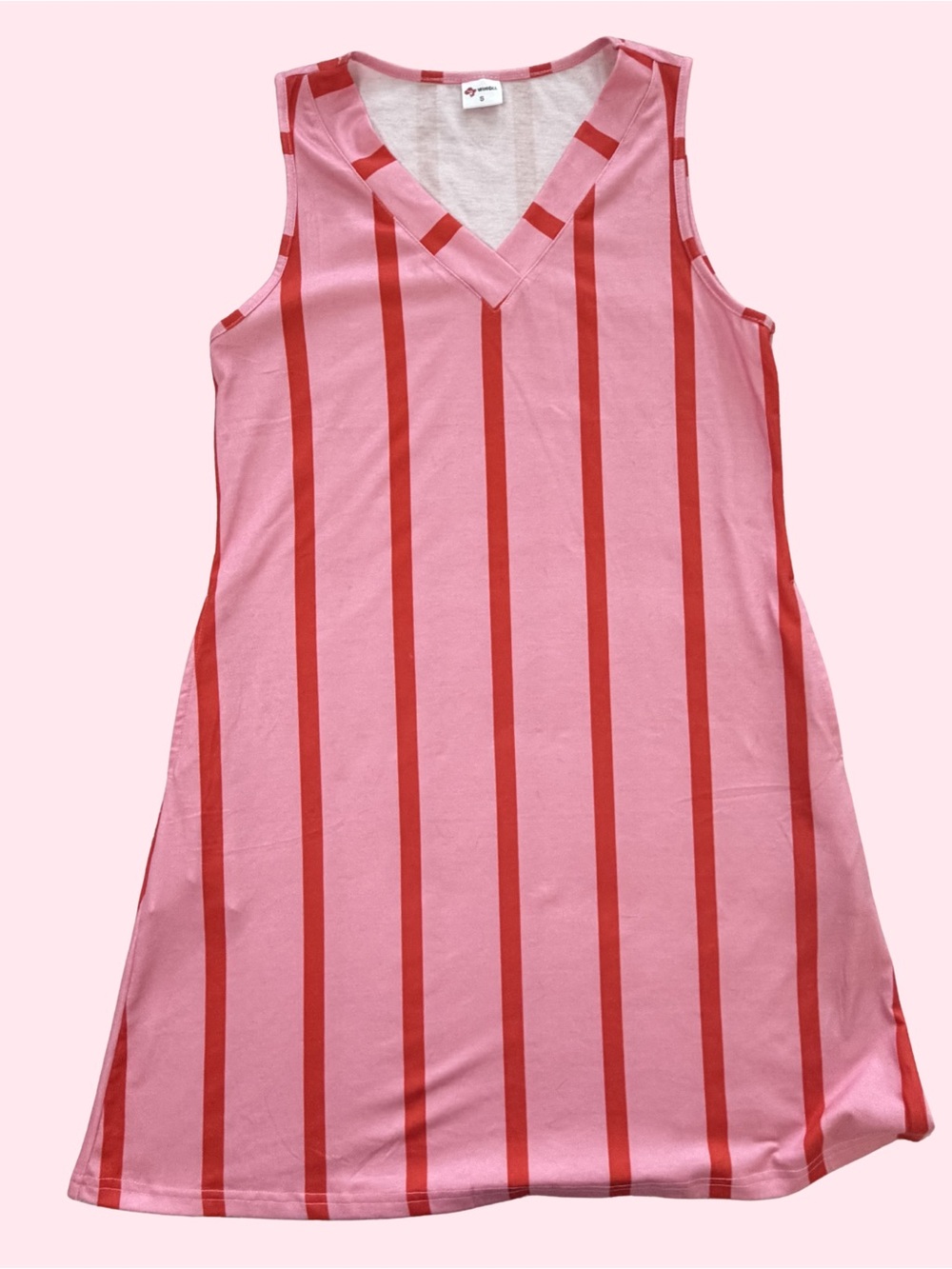 Sleeveless Pink & Red Stripe Mini Dress